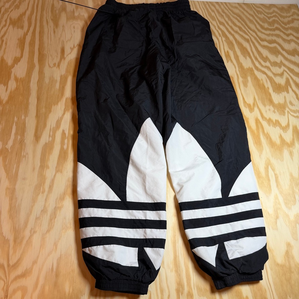 Adidas Originals Big Trefoil Track Pants Mens L Black White Nylon Windbreaker